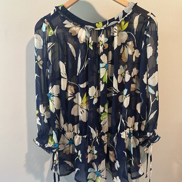 Old Navy Large Navy Blue Floral Semi-Sheer Cinched Blouse Top - Picture 8 of 8